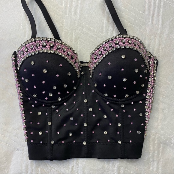 No Tag ✨ Rhinestone Beaded Corset Top Women’s Size Small - Picture 11 of 11